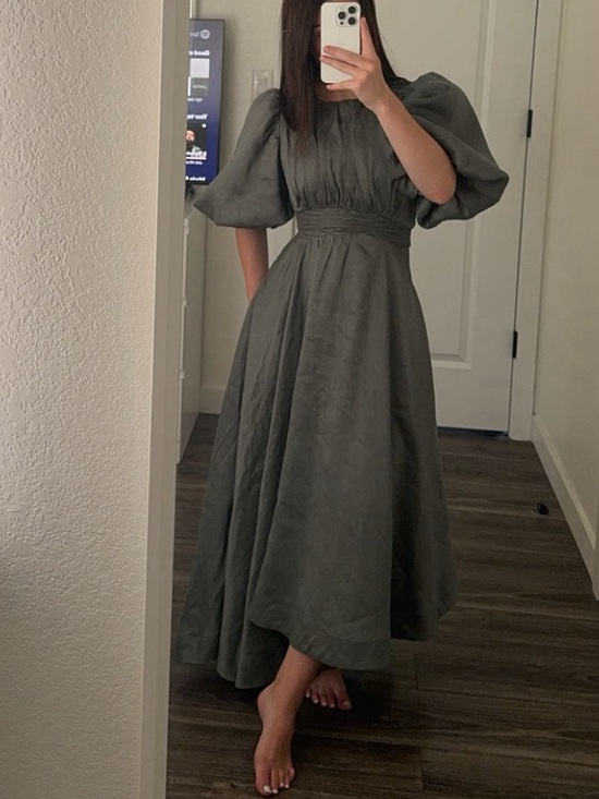 Aje Dresses & Skirts - Aje Women's Olive Green Puff-Sleeve Cutout Dress